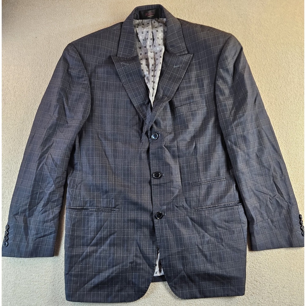 Pallini Mens 42R 36W Charcoal Plaid Tailored Blazer Jacket Designed in Italy